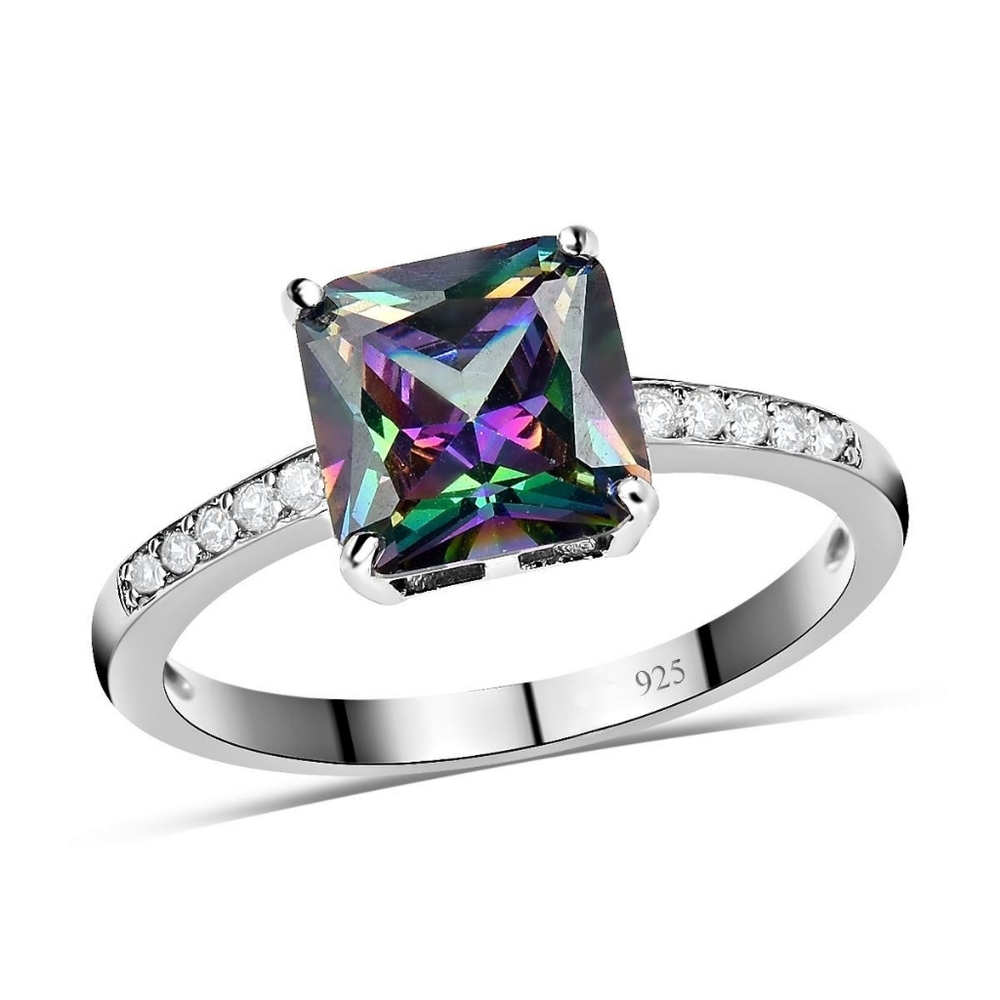 NWT NORTHERN LIGHTS MYSTIC TOPAZ & MULTI GEMSTONE RING IN PLATINUM OVER STERLING